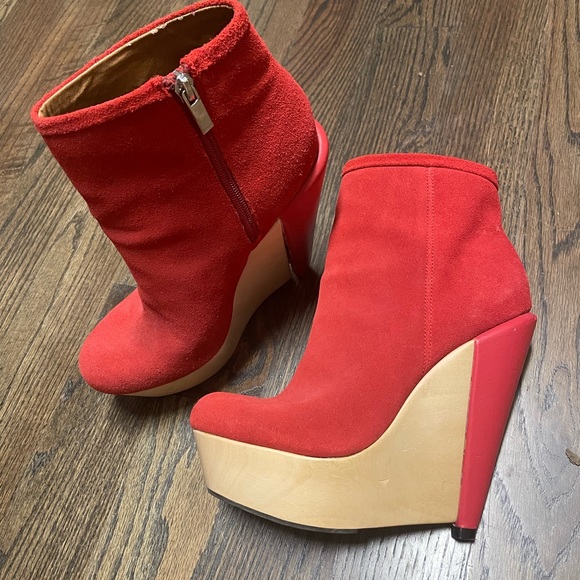 Red Wedge Booties - Picture 5 of 6